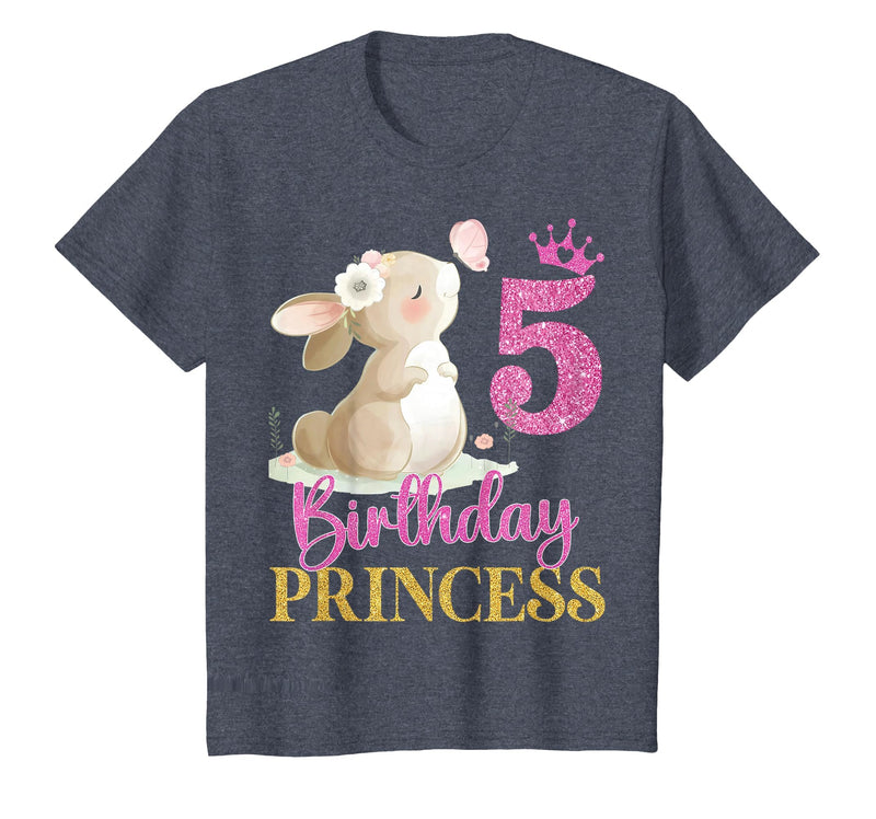 Kids 5th Birthday Rabbit Princess Girl Bunny 5 Years Old T-Shirt in Heather Blue