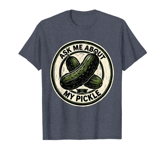 Mademark Ask Me About My Pickle Funny Halloween Party Couple Costume T-Shirt - Heather Blue