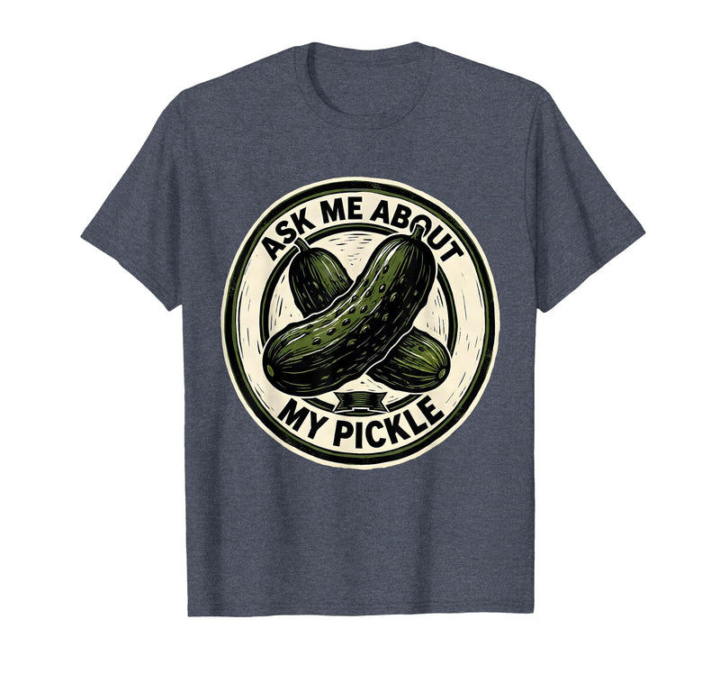 Mademark Ask Me About My Pickle Funny Halloween Party Couple Costume T-Shirt - Heather Blue