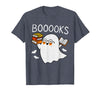 Halloween Tees for Women Men Kids Booooks Ghost Reading Halloween Library Librarian Teacher T-Shirt - Heather Blue