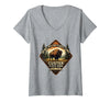 Mademark Women's Do Not Pet The Fluffy Cows Custer State Park Design V-Neck T-Shirt - Heather Grey