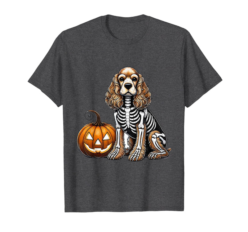 Spooky Cocker Spaniel Skeleton Costumes Halloween Cocker Spaniel Skeleton Jack O Lantern Funny Dog Halloween T-Shirt - Dark