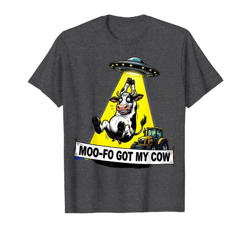 Mademark Moo-FO Got My Cow Alien Abduction Design T-Shirt - Dark Heather Grey
