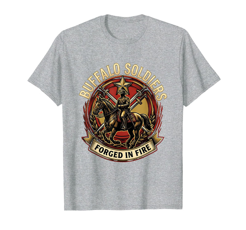 Mademark Buffalo Soldiers Forged in Fire Military Tribute T-Shirt - Heather Grey