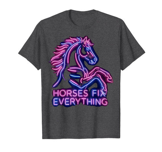 Mademark Horses Fix Everything Horse Riding Design T-Shirt - Men - Dark Heather Grey