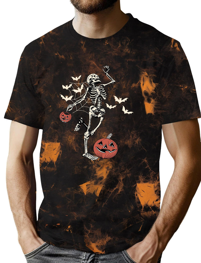 CAZYCHILD Halloween Shirts for Men Funny Halloween Pumpkin Shirt Dancing Skeleton Tee - Td-skeleton