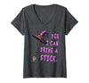Halloween Spooky Season Women's Yes I Can Drive A Stick Funny Witch Hat Halloween Funny V-Neck T-Shirt - Dark Heather Grey