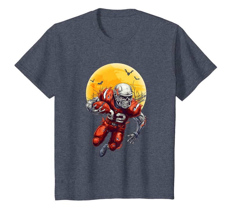 American Football Skeleton Halloween Shirt Football Fan T-Shirt - Heather Blue