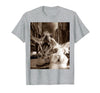 Funny Bunny Rabbit Selfie with T-Rex Tyrannosaurus Dinosaur T-Shirt in Heather Grey