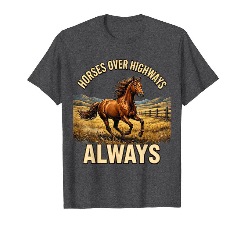 Mademark Horses Over Highways Always Equestrian Design T-Shirt - Men - Dark Heather Grey