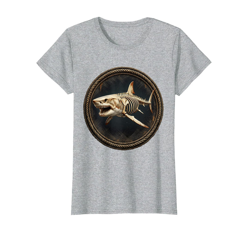 Mademark Shark Skeleton Museum Display Illustration T-Shirt - Heather Grey