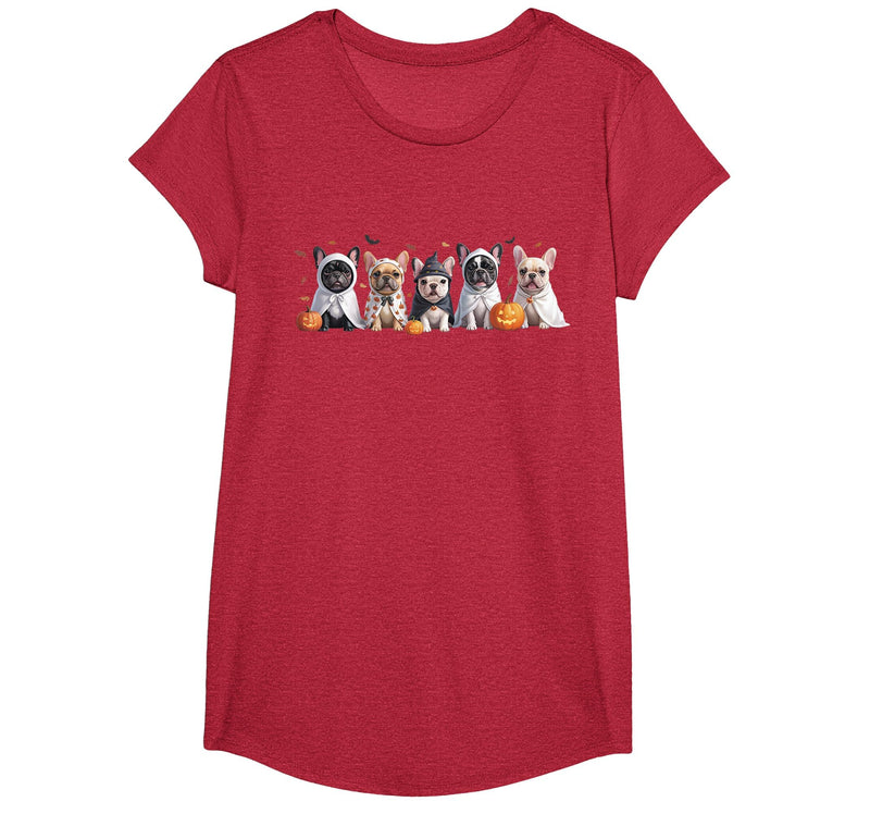 Funny Ghost Dog Halloween Girls Kids Cute French Bulldog Halloween Costume Frenchie Dog Ghost T-Shirt - Red Heather