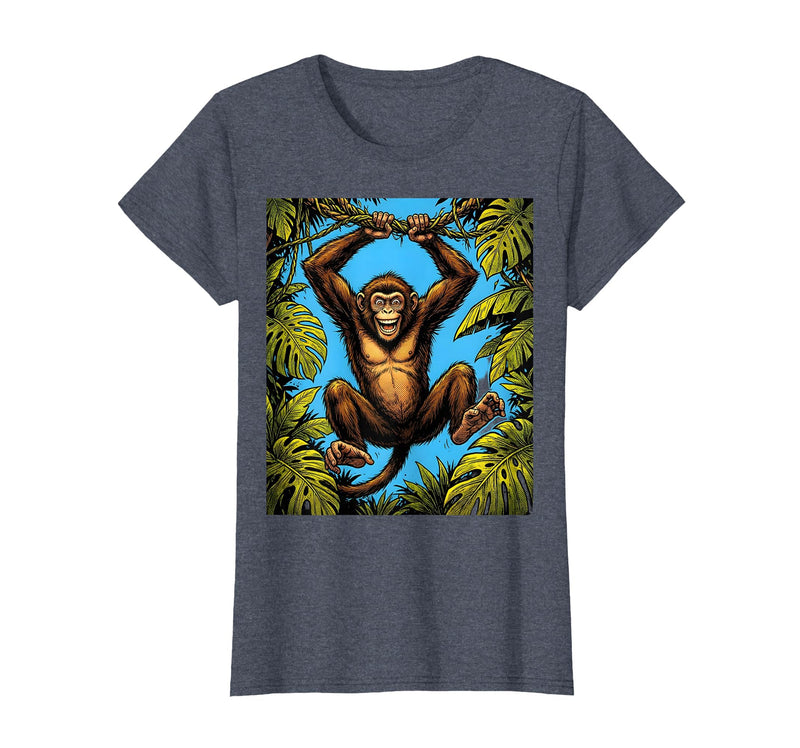 Mademark Monkey Hanging From Jungle Vine Graphic T-Shirt - Women - Heather Blue