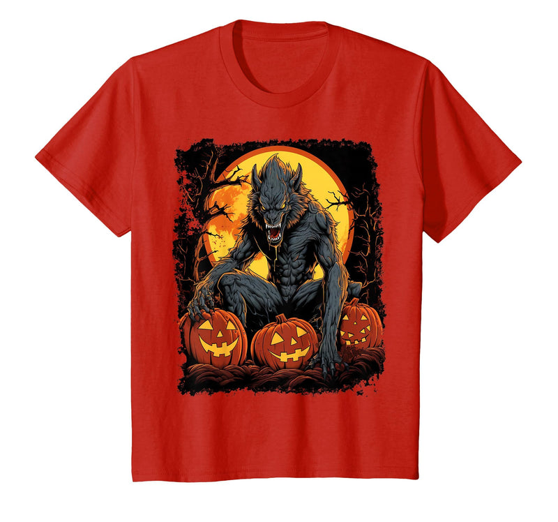 FrightNightFits Werewolf Orange Halloween T-Shirt - Red