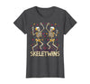 Spirit Week Twin Day Skeletwins Halloween Twins Dancing Skeletons Twins Halloween Matching Skeletwins T-Shirt - Dark Heather