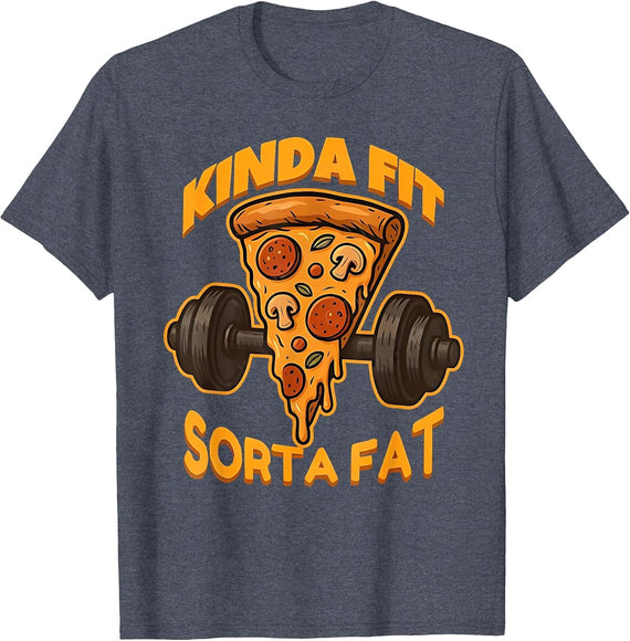 Kinda Fat Sorta fit Funny Pizza Dumbbell Lifting Weights T-Shirt - Heather Blue