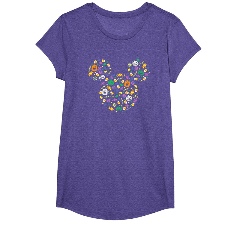 Disney Mickey Mouse Halloween Head Icon Pumpkins and Candy T-Shirt - Purple Heather
