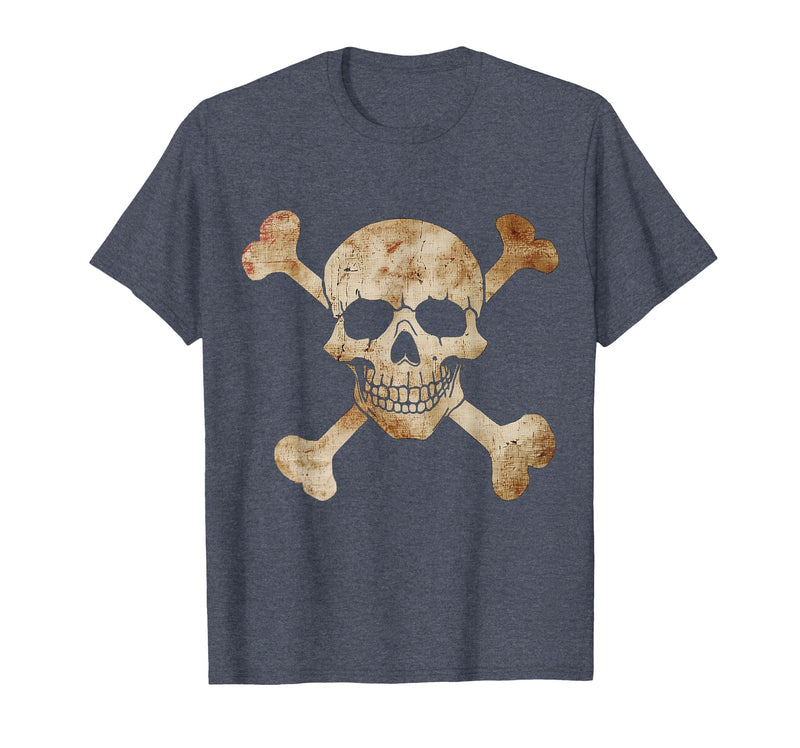 Halloween Designs. Pirate Flag Skull and Crossbones Skeleton Graphic Halloween T-Shirt - Heather Blue