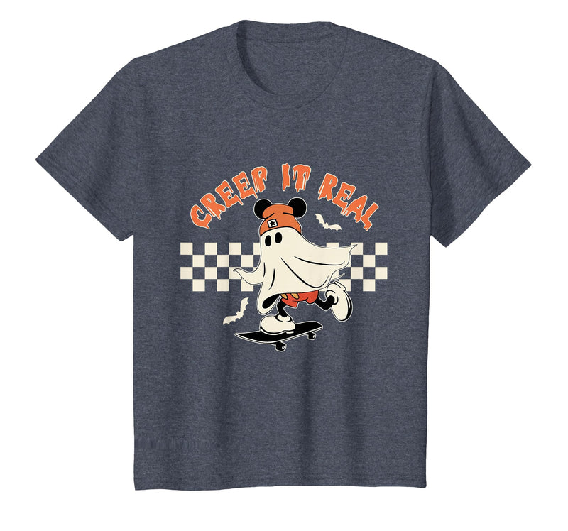 Halloween Creep it Real Vintage Ghost CKTEE2 Vintage Halloween Creep It Real Mouse Ghost Boy Fall Season T-Shirt - Heather