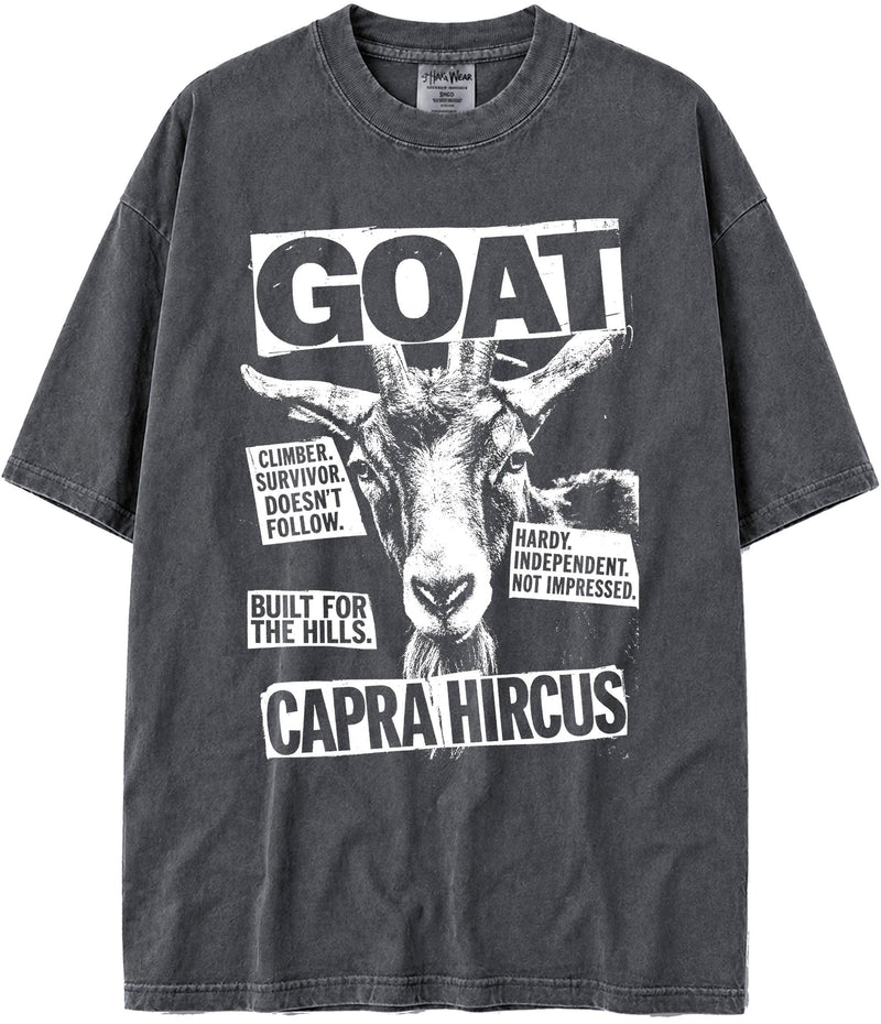 BABATEES U.S.A. MAX-Heavyweight Punk Rock Animals Shaka Wear Oversized 7.5oz Cotton Tshirt - Goat