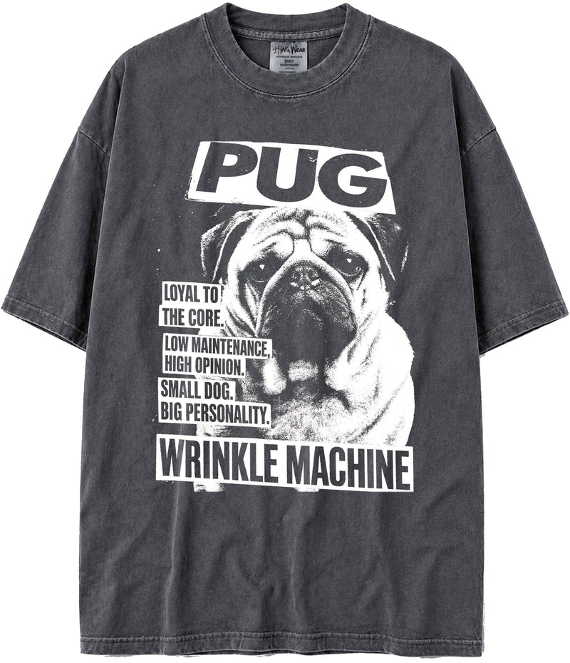 BABATEES U.S.A. MAX-Heavyweight Punk Rock Animals Shaka Wear Oversized 7.5oz Cotton Tshirt - Pug