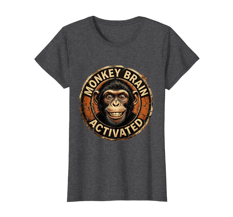 Mademark Monkey Brain Activated Funny Primate Design T-Shirt - Women - Dark Heather Grey