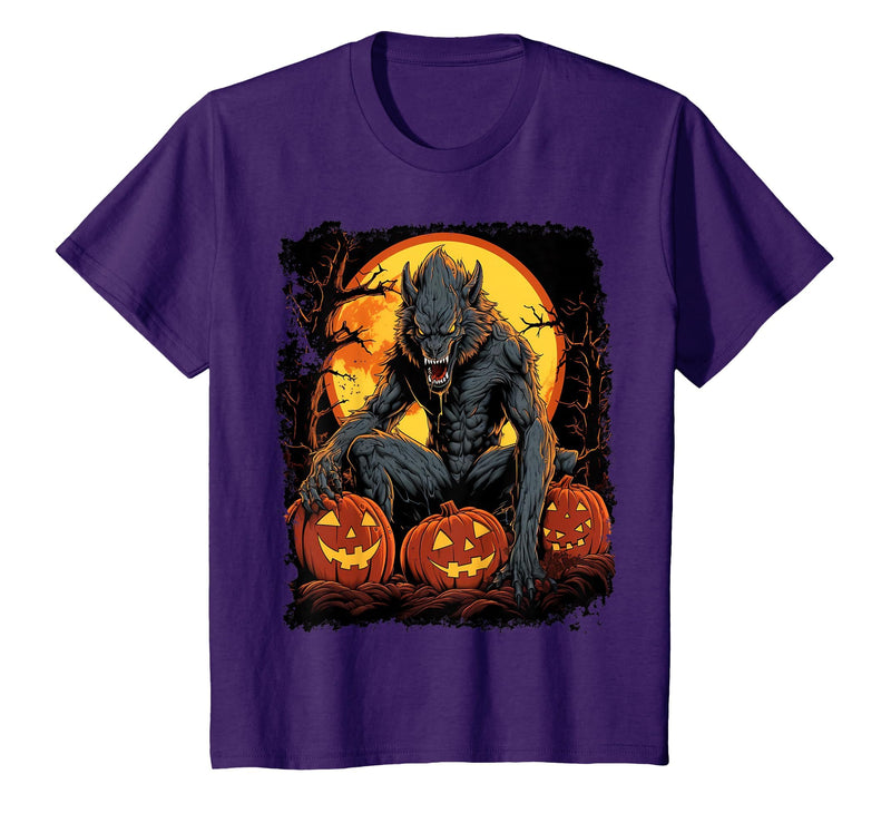 FrightNightFits Werewolf Orange Halloween T-Shirt - Purple