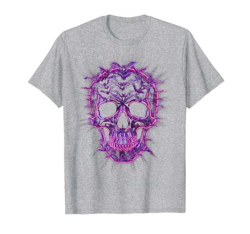 Mademark Halloween Bat Swarm Skull Graphic T-Shirt - Heather Grey