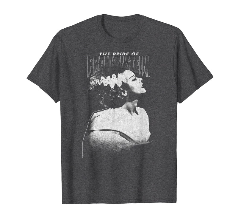 Universal Monsters Bride of Frankenstein Dark Portrait T-Shirt - Dark Heather Grey