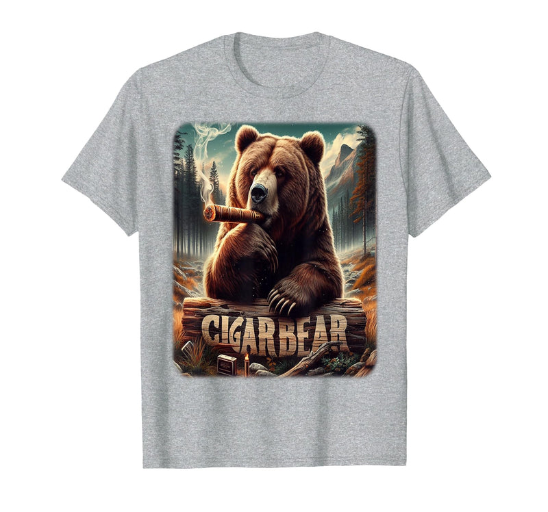 CigarKurt Cigar Smoking Cigar Bear T-Shirt - Heather Grey