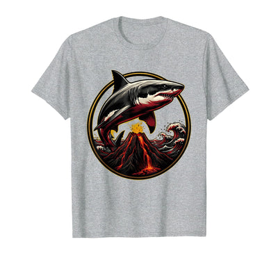 Shark Leaping Over Volcanic Island Peak T-Shirt