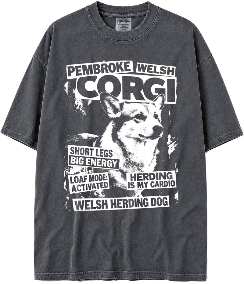 BABATEES U.S.A. MAX-Heavyweight Punk Rock Animals Shaka Wear Oversized 7.5oz Cotton Tshirt - Pembroke Welsh Corgi