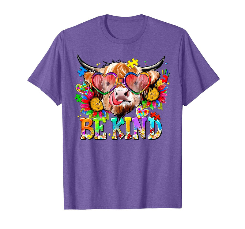 Be Kind Highland Cow Autism Awareness Sped Teacher Be Kind Highland Cow Autism Awareness Inspirational Teacher T-Shirt -