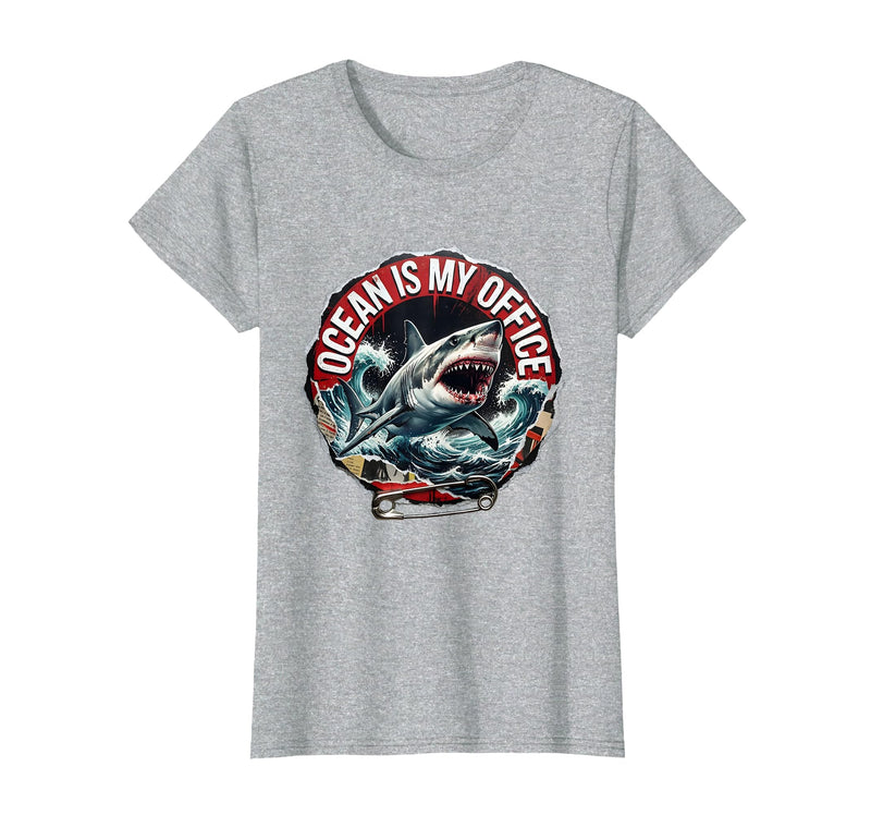 Mademark Ocean Is My Office Shark Lover Design T-Shirt - Heather Grey