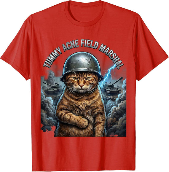 Men's Tummy Ache Field Marshal Funny Cat Meme Humor Novelty T-Shirt - Red