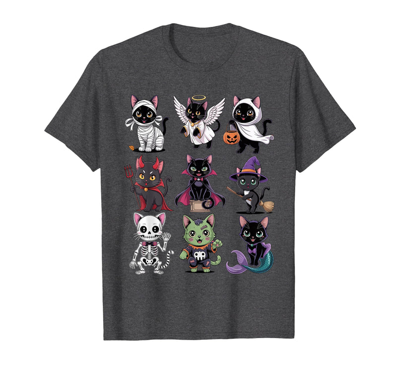 Halloween Cat Apparel Halloween Cat T-Shirt - Spooky Kittens Costume T-Shirt - Dark Heather Grey