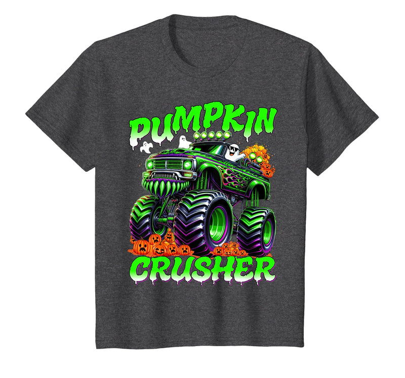Pumpkin Crusher Kids Tees Pumpkin Crusher Monster Truck Ghosts Halloween for Boys T-Shirt - Dark Heather Grey