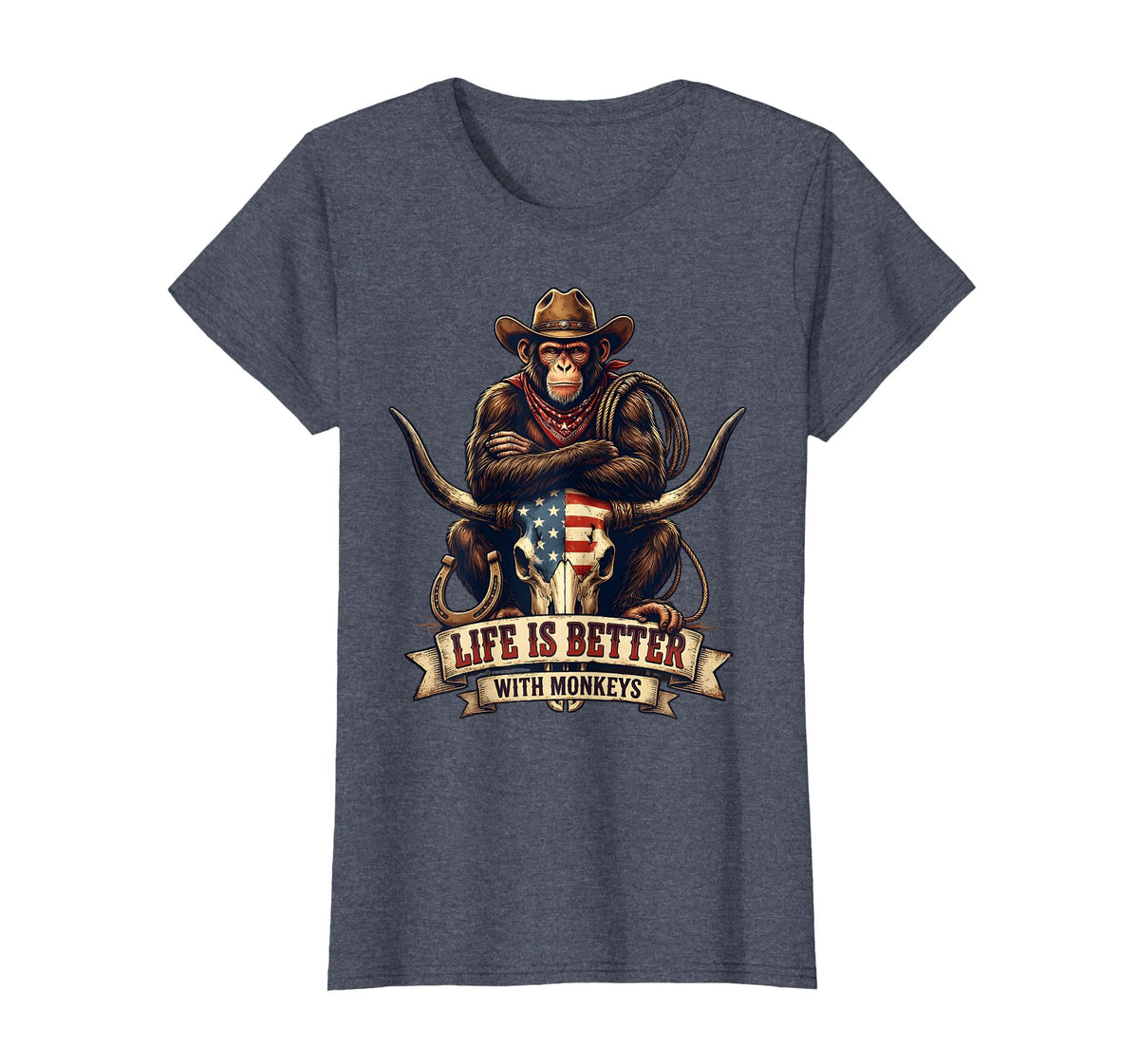 Mademark Life Is Better With Monkeys Fun Primate Design T-Shirt - Women - Heather Blue