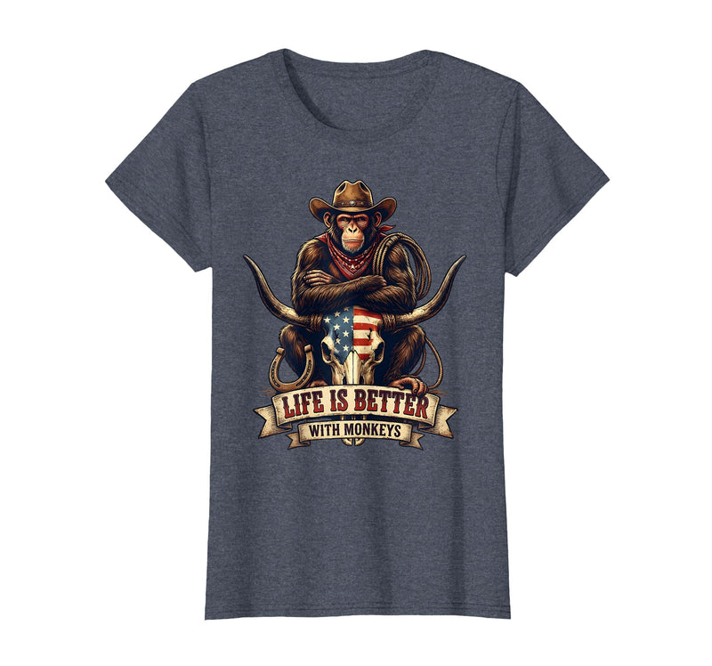 Mademark Life Is Better With Monkeys Fun Primate Design T-Shirt - Women - Heather Blue