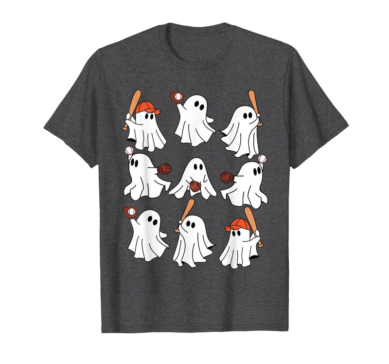 Boo Ghost Halloween Baseball Happy Halloween Baseball Lover T-Shirt - Dark Heather Grey