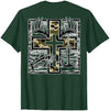 Camo Cross Fishing Faith Christian 2 Sided Hunting Fishing Cross Camo Faith Christian Fisherman Hunter T-Shirt - size chart