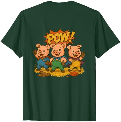 Three Hero Pigs Storytime Legends Bad Wolf in personalized costume 3 Pigs on the back T-Shirt - size chart