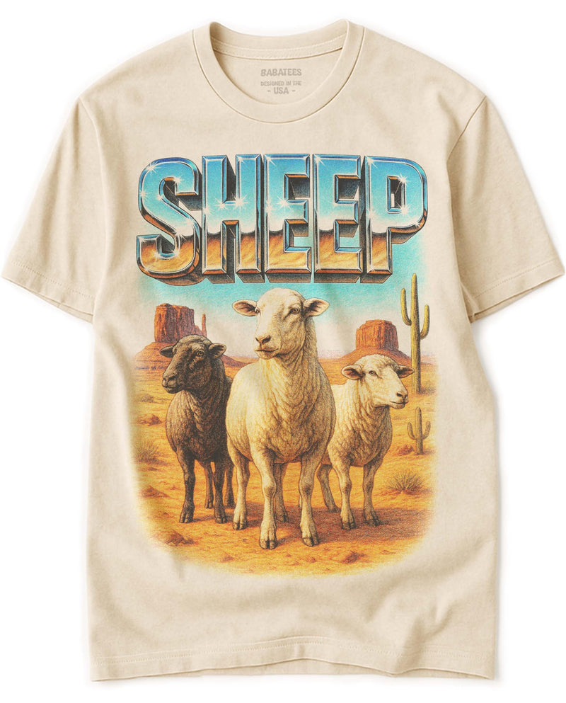 BABATEES Farm Animals Heavy Metal Tshirt for Men, Women & Farmers - 100% Natural Undyed Cotton - Sheep
