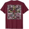 Camo Cross Fishing Faith Christian 2 Sided Hunting Fishing Cross Camo Faith Christian Fisherman Hunter T-Shirt - size chart