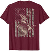 Fishing and Hunting Outdoors Designs Hunting and Fishing American Flag (Design on Front and Back) T-Shirt - size chart