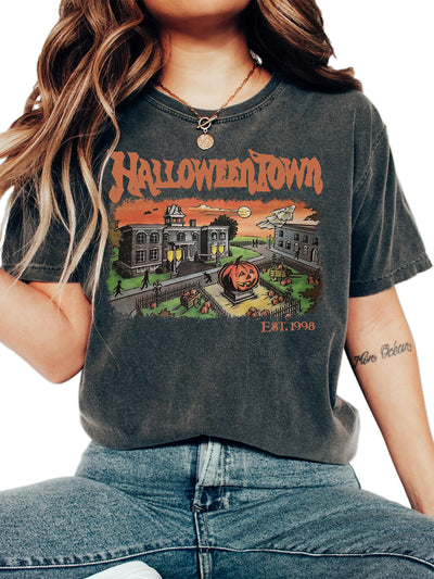 coreus Retro Halloweentown Shirt Halloweentown University EST 1998 Halloween Town Shirt Cute Fall Tee Vintage Halloween Shirts for Women Mens Halloween Tshirt