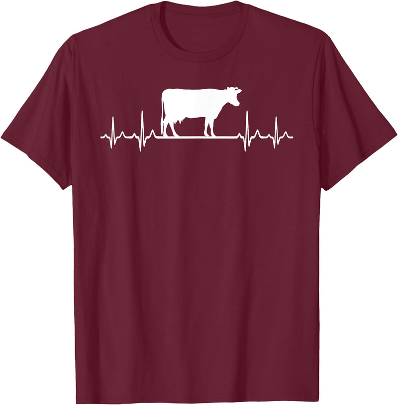 Farm and Holstein Cow for Men and Cattle Clothing Heartbeat Pulse ECG - Holstein Rancher For Cattle Farmer T-Shirt - Burgundy