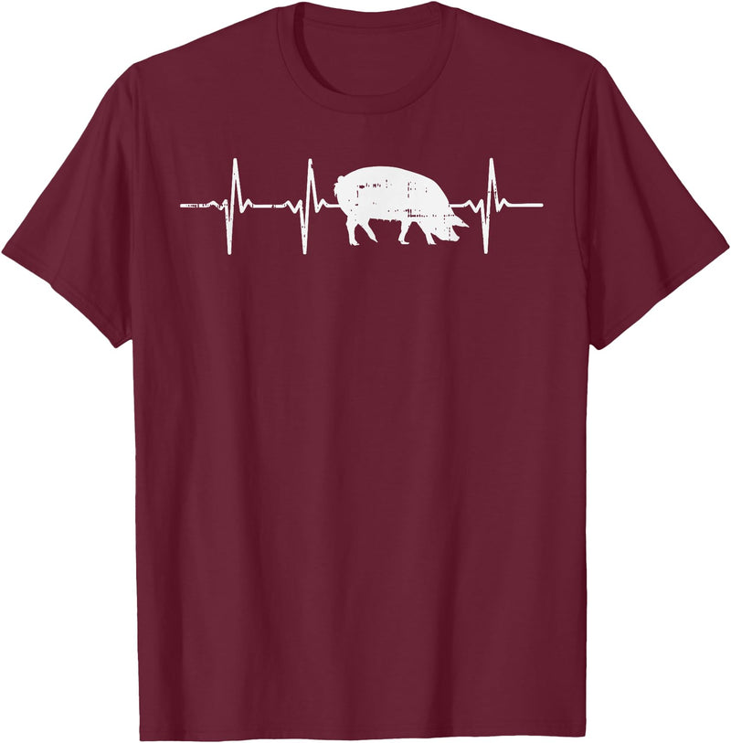 BoredKoalas Farming Farm Shirts Farmer Gifts Pig Heartbeat Pulse Farm Animal Farming Life Farmer Gift T-Shirt - Burgundy