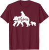 Artsy Mommy Bear Silhouette Nature Family Gifts Mama Bear 3 Baby Bear Cubs Following Riding on Back T-Shirt T-Shirt - Burgundy