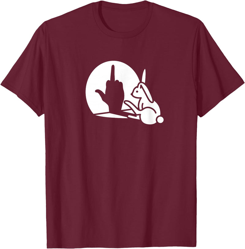 Funny Rabbit Shadow Hand Middle Finger Sign the Finger Bunny T-Shirt in Burgundy